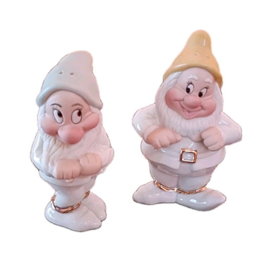 Disney Lenox Happy + Bashful Dwarf 2pc Salt & Pepper Set Figurines No Box/Cert